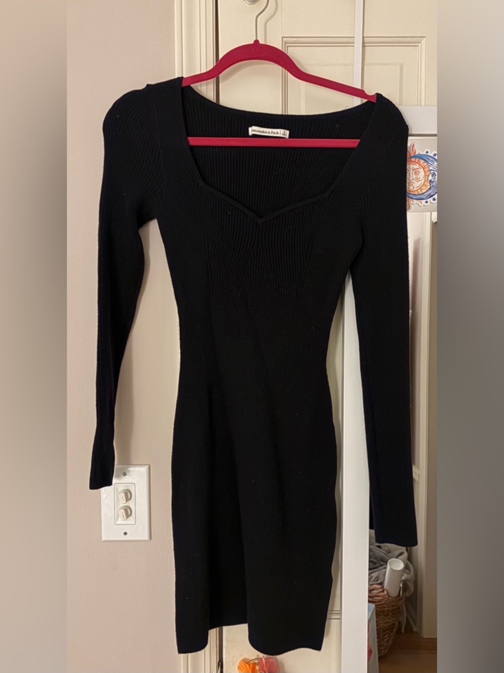Abercrombie & Fitch Black Ribbed Long Sleeve Scoop Dress